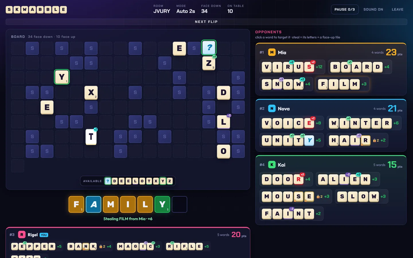 Skwabble interface